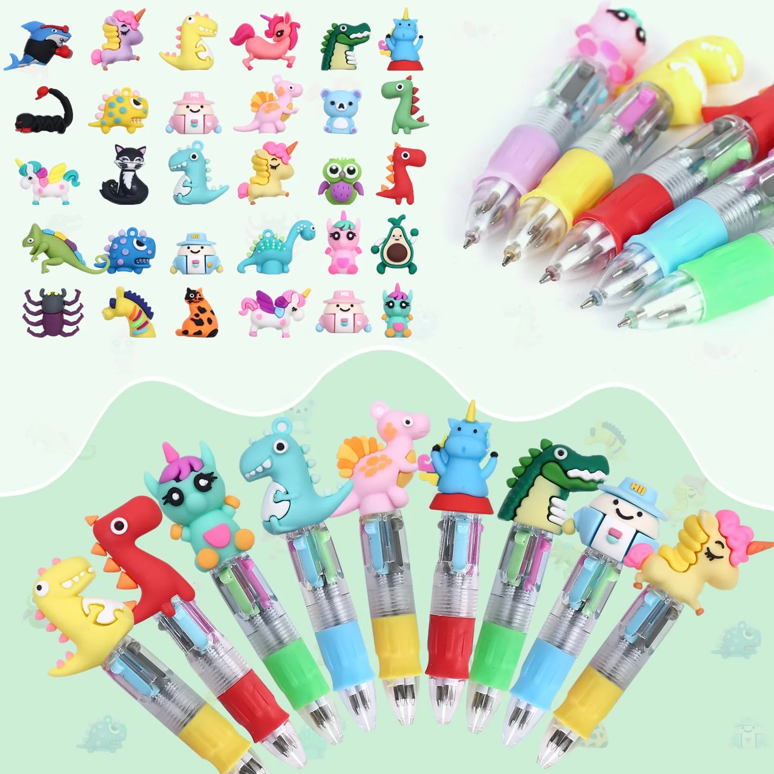30 Bolígrafo Animales Multicolor Regalos Cumpleaños Invitados Niños Colegio Bolígrafo Divertidos Retráctiles 4 en 1 Detalles Cumpleaños Niños