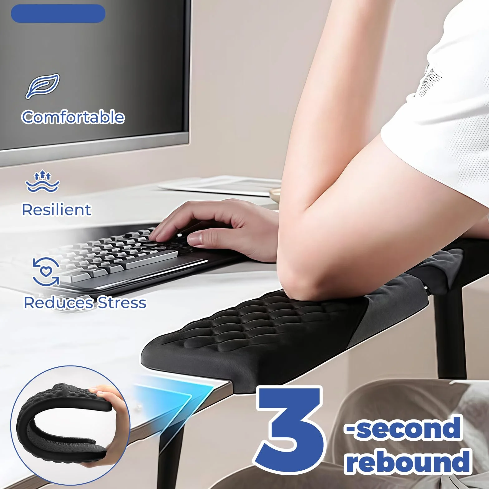 Yamobi 2-teiliges L-Förmige Tastatur Handgelenkauflage,Foam Handballenauflage mit Nonslip-Basis,Ergonomisches Schreibtisch - Kanten - Kissen für Büro (30x10cm)