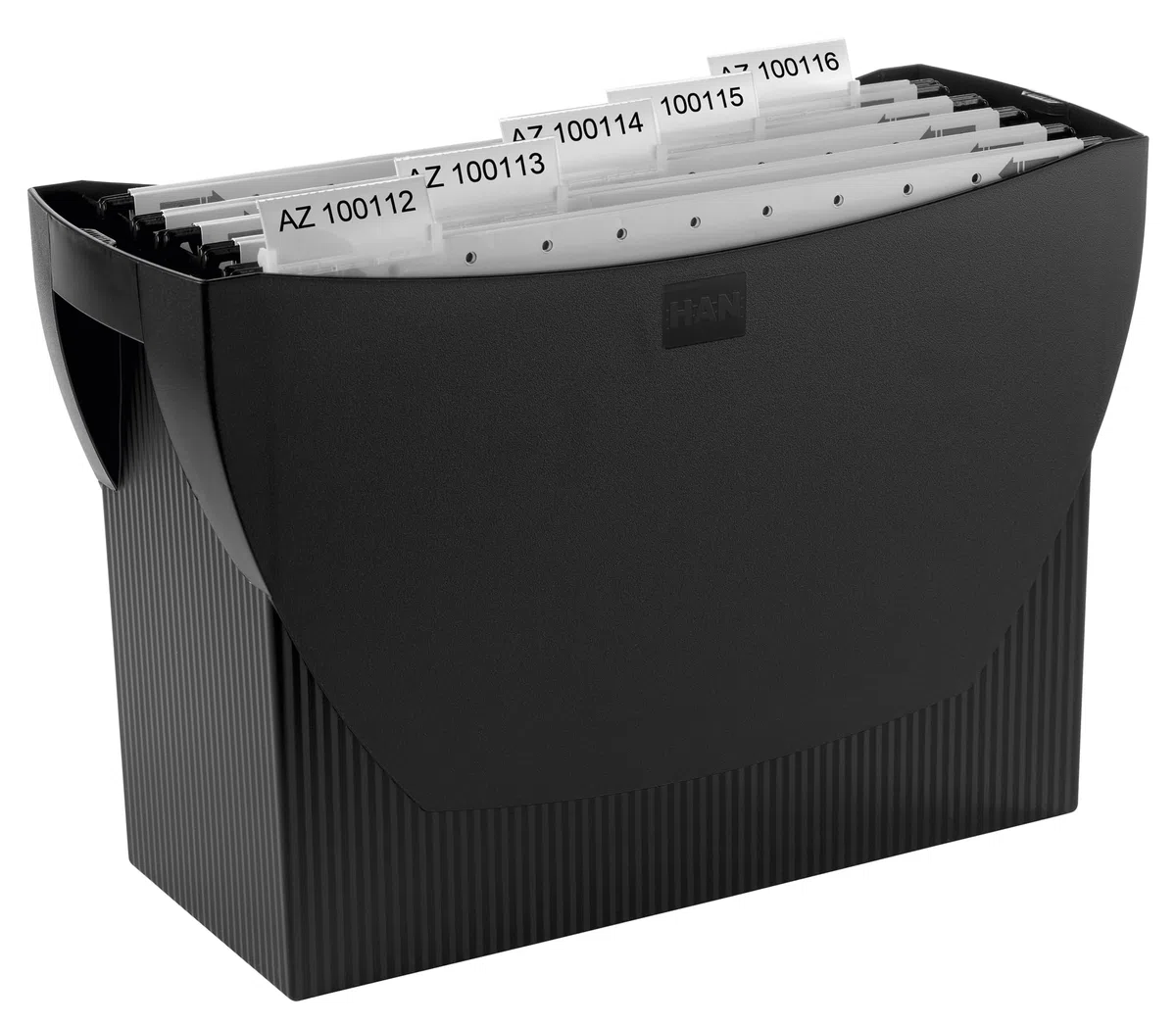 Han Swing - Caja archivadora de carpetas colgantes (390 x 260 x 150mm, con bolsillos para bolígrafos, sin tapa), color negro