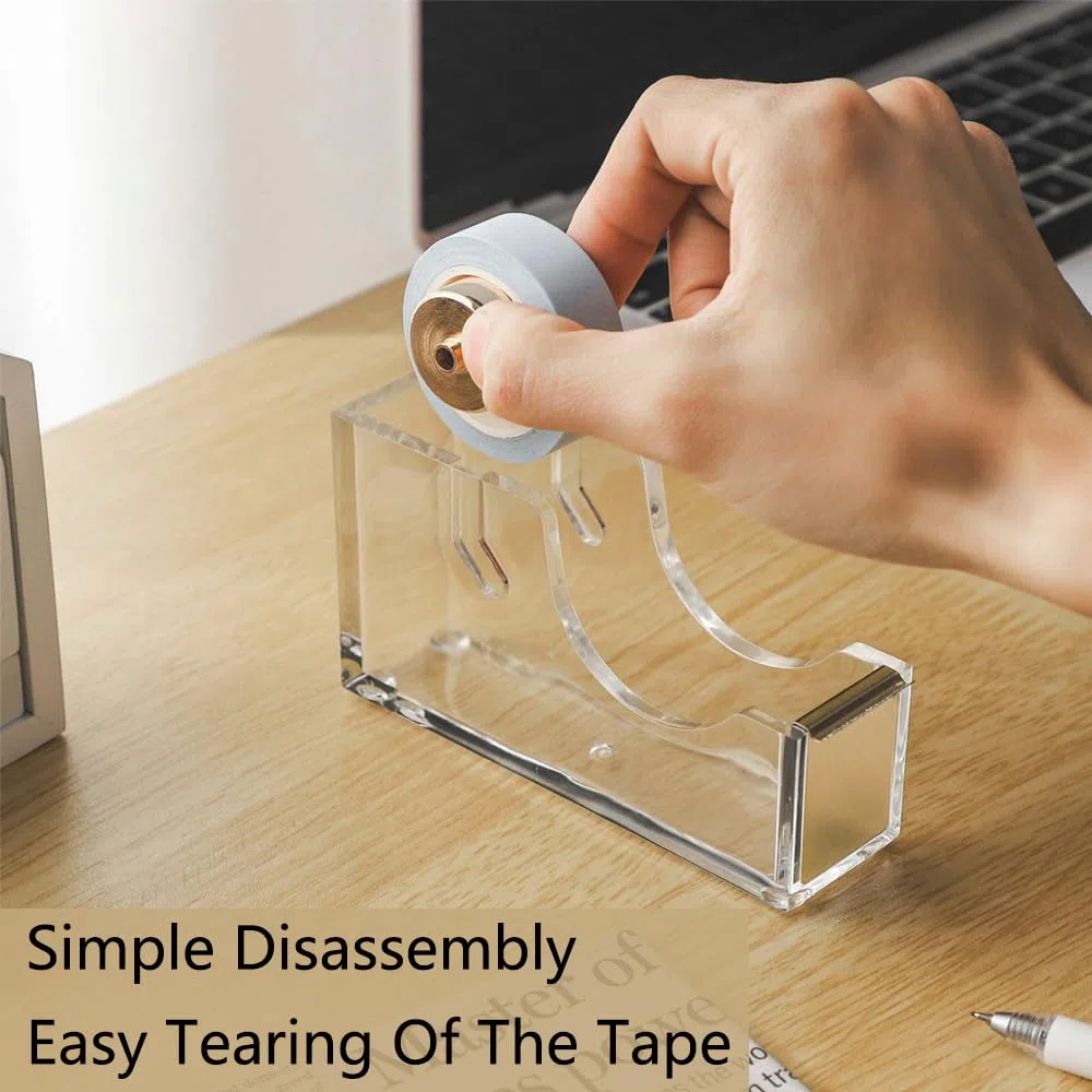 Dispensador de cinta acrílica, soporte transparente antideslizante para rollo de cinta de escritorio para artes, escuela, hogar y oficina [dorado]