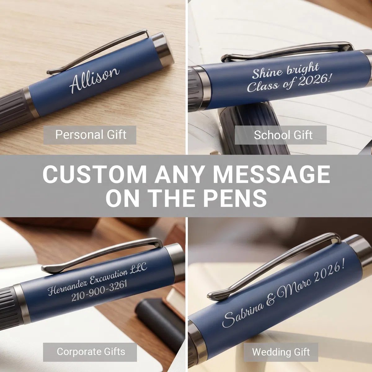 Pluma Estilográfica Personalizada - Set de Regalo con Estuche para Plumas - 2 Recargas Negras - Grabe Cualquier Mensaje en las Plumas - Regalo para el Día del Padre Graduación Regalos de Boda