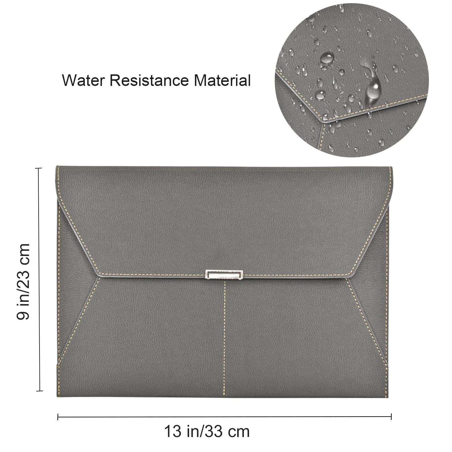 VANRA Carpeta de archivos, organizador de documentos, impermeable, carpeta de cuero con 3 bolsillos, sobres de archivo para papel tamaño carta A4 con cierre de botón magnético a presión (gris)
