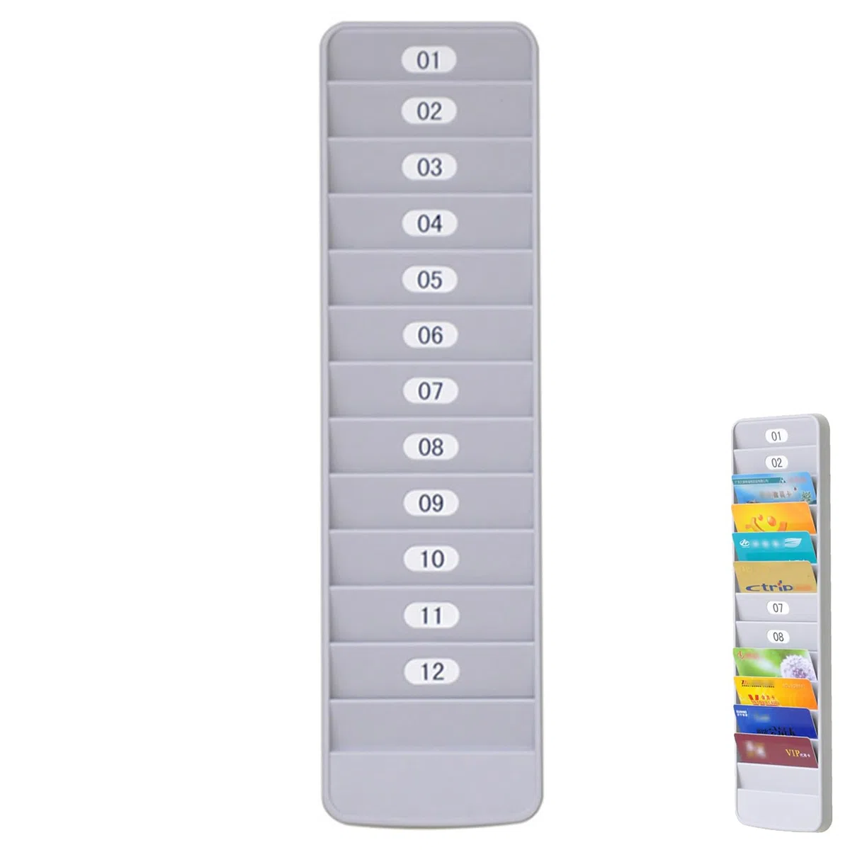 Portatarjetas de pared, portatarjetas de pared, soporte para tarjetas de crédito, soporte de pared para empleados tarjetas, 12 ranuras para tarjetas, extraíble para oficina y familia
