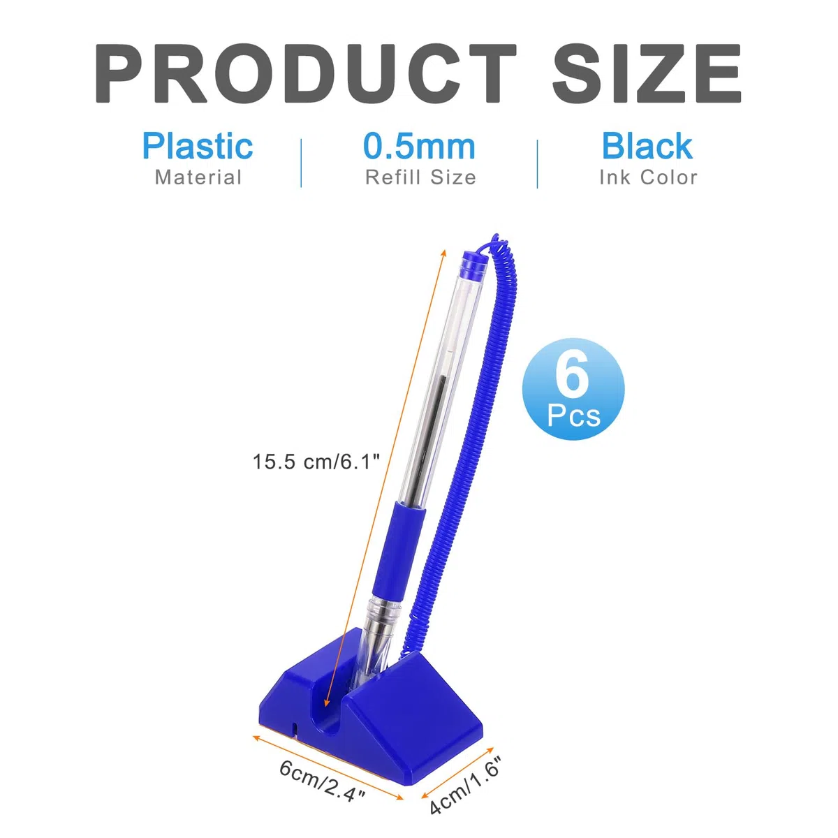 PATIKIL 6 Pcs Bolígrafo Seguro Con Cadena Adhesiva Y Soporte Para Bolígrafos De Seguridad, Bolígrafos Para Mostrador De Recepción Escritorio Recambios De Tinta Negra Para Suministros, Azul