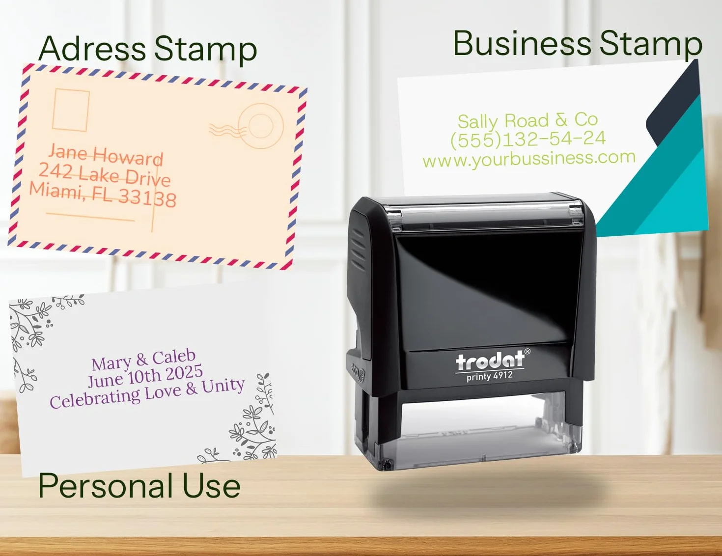 Stamp by Me – Sello Automático Personalizado para Empresas - Negro | Sello Autoentintable de Gran Tamaño hasta 4 Líneas | Dirección Remitente Oficina Banco | Almohadilla Recargable (Negro, 4 Líneas)