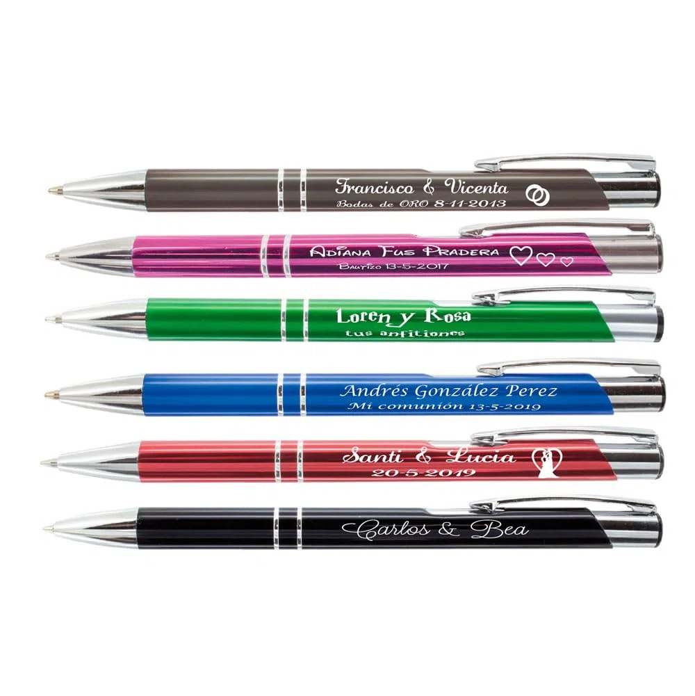 regalo grabado - 15 Bolígrafos Personalizados Metálicos | Grabado de Texto 2 Líneas o Logo | Regalo para Invitados Boda, Comunión, Bautizo, Cumpleaños y Eventos |Bolígrafos Empresas | Unidades (15)