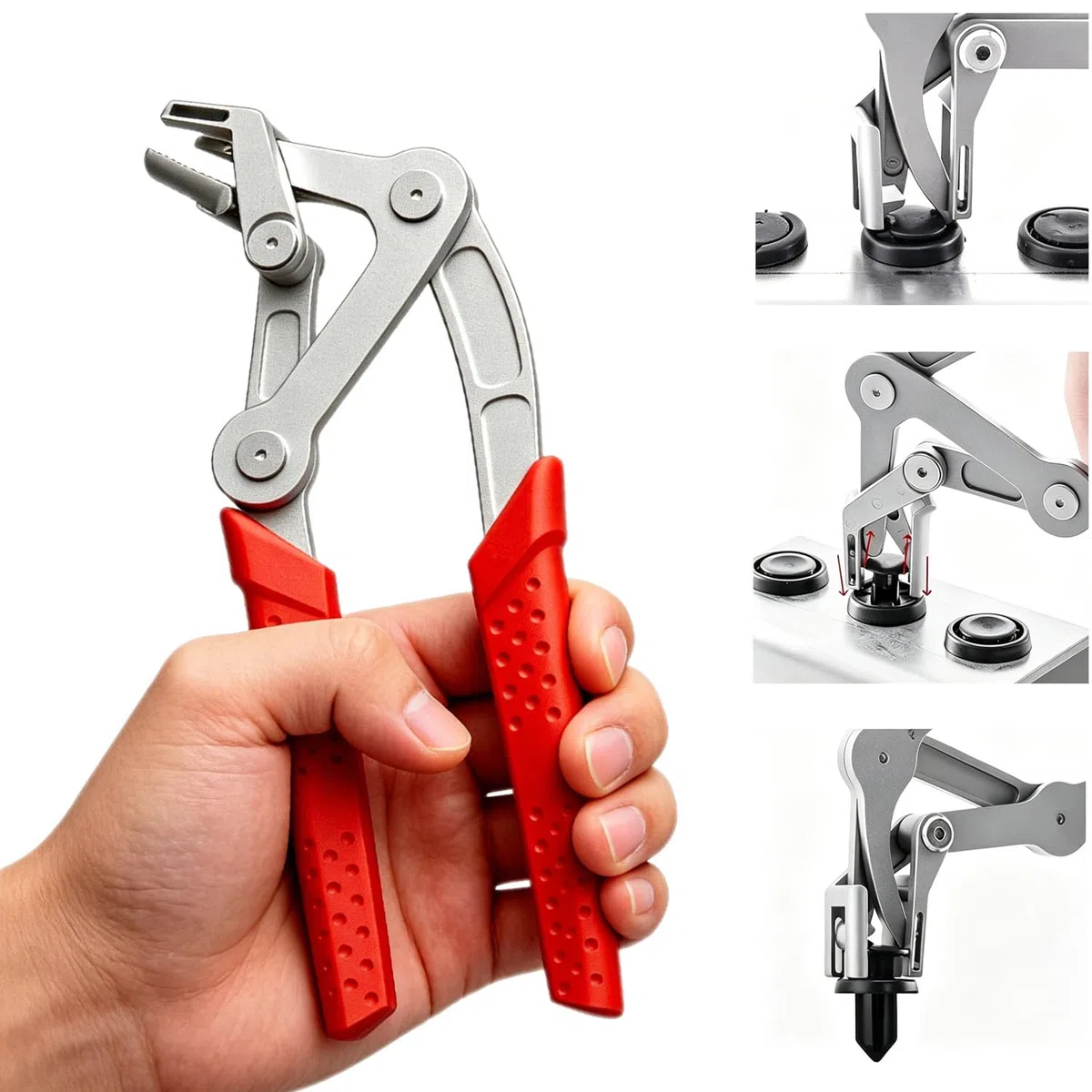 1 Saca Grapas Coche Quita Grapas Automóvile para Desmontar de Inoxidable Morder Tamaño 2,1cm para Puerta Chasis Salpicadero Maletero Reparación Mango PVC Rojo Desmontaje de las Snap Coche Universal
