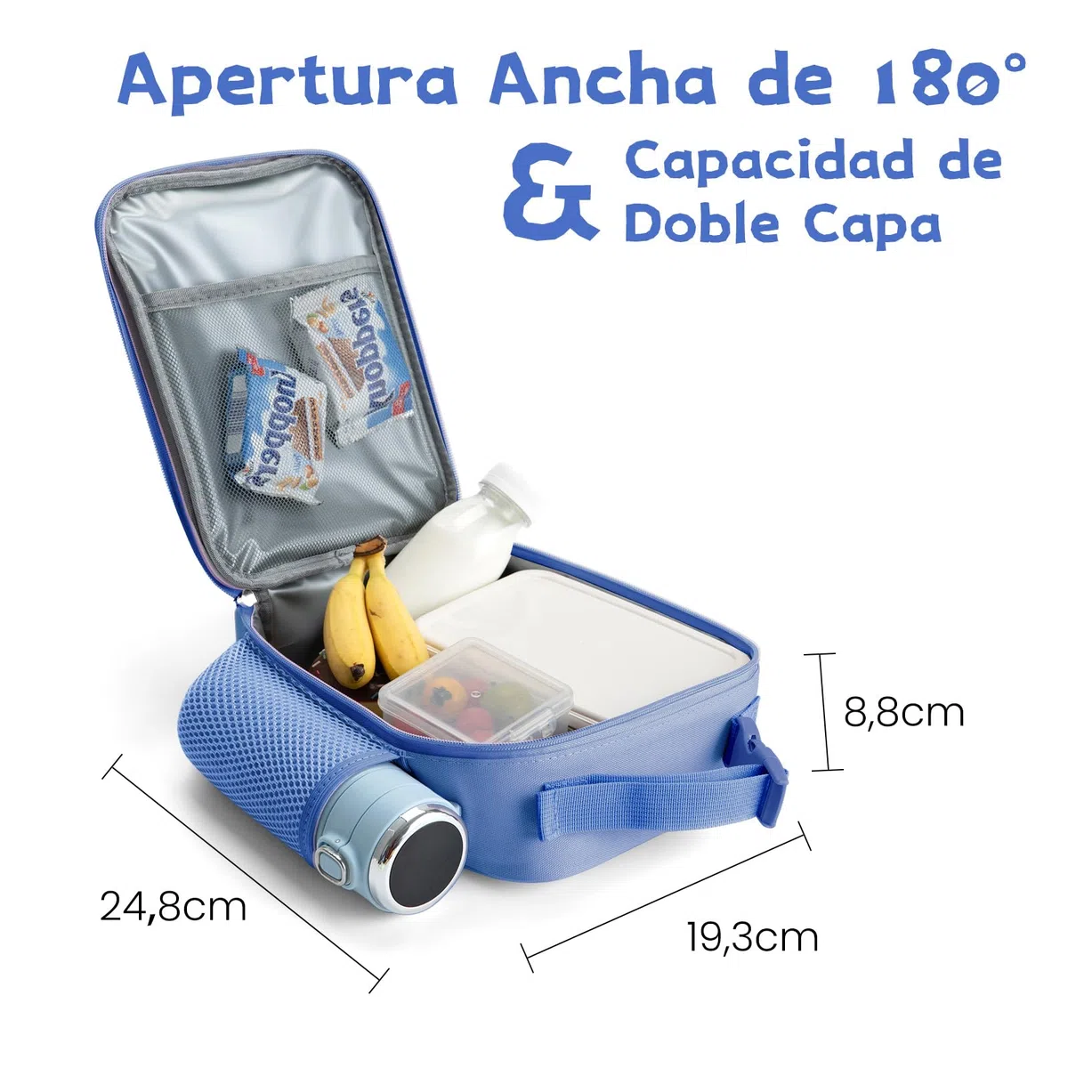 AOTM Bolsa Termica Porta Alimentos Infantil 4L, Nevera Pequeña Portatil DIY Exclusiva, Bolsa Almuerzo Isotermica Impermeable Antigoteo, con Portabotellas, Ideal para Escuela, Viajes, Picnic