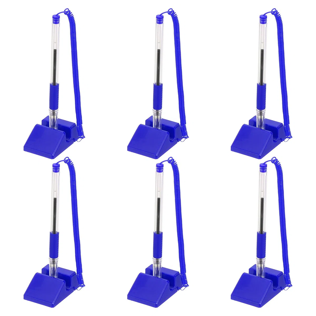 PATIKIL 6 Pcs Bolígrafo Seguro Con Cadena Adhesiva Y Soporte Para Bolígrafos De Seguridad, Bolígrafos Para Mostrador De Recepción Escritorio Recambios De Tinta Negra Para Suministros, Azul