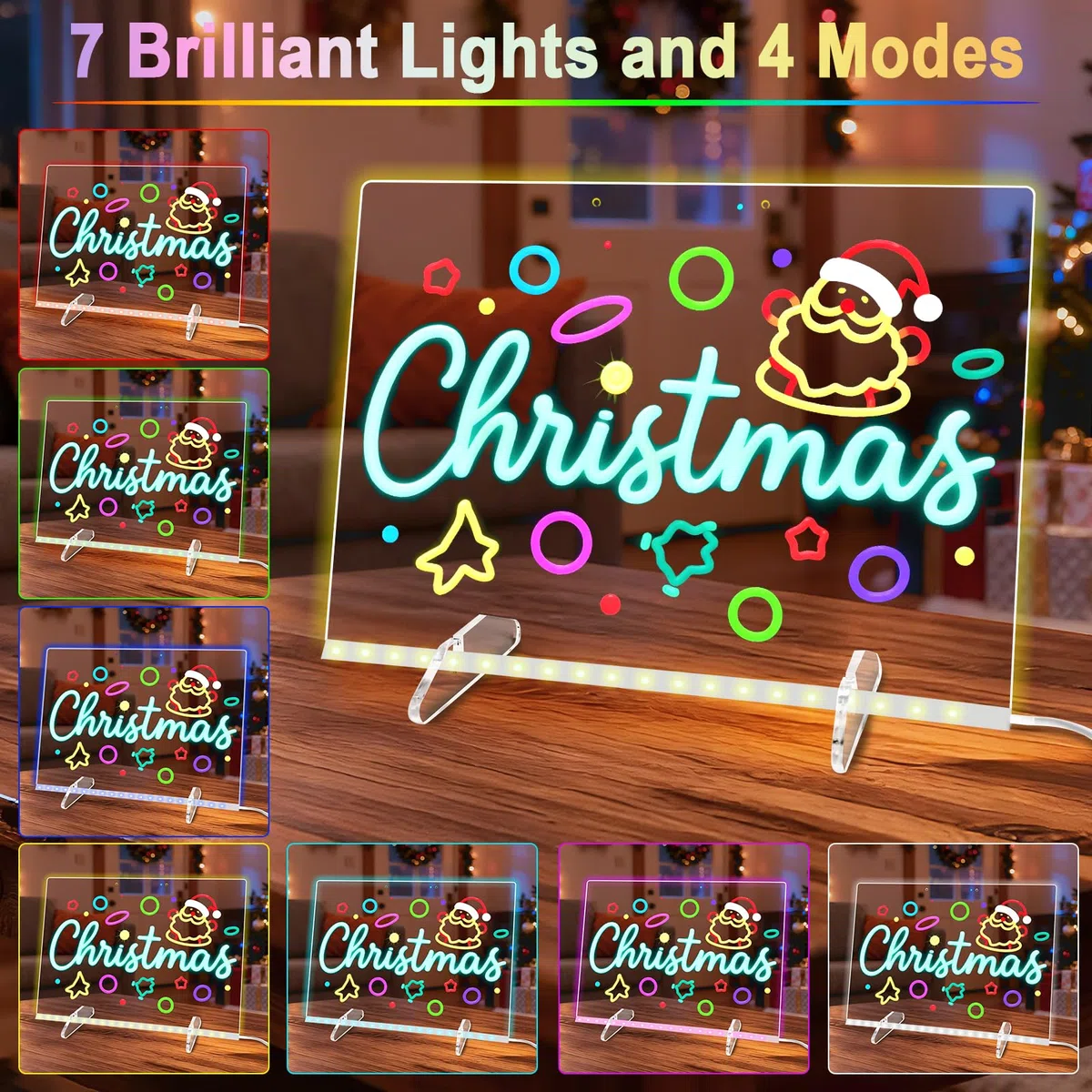 LURICO 35x25cm Tablero Acrílico Luminoso con Mensaje LED, Pizarra de Escritura de Acrílico luces en 4 modos y 7 colores Tablero de Notas LED Limpiable 7 Colores Bolígrafo, para Niños, Adultos