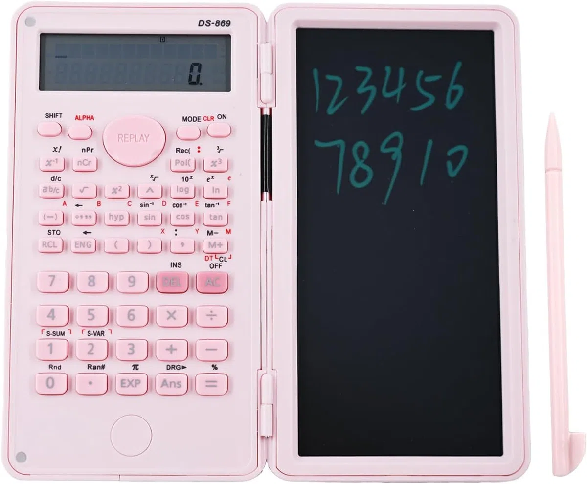 DS-869 Calculadora científica de 240 Funciones con Bloc de Notas,Calculadora científica de ingeniería de Doble función,con bolígrafo electrónico y Pantalla 10+2,para Estudiantes y oficinas(Rosa)