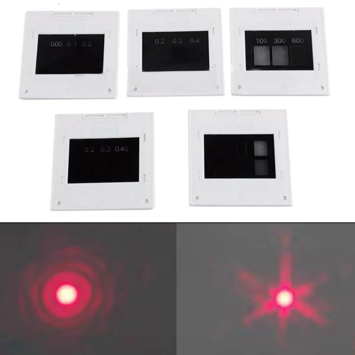 Juego de rejillas de difracción óptica, 5 piezas, doble triple rendija circular, kit de experimento de física, herramienta educativa para estudio de ondas de luz