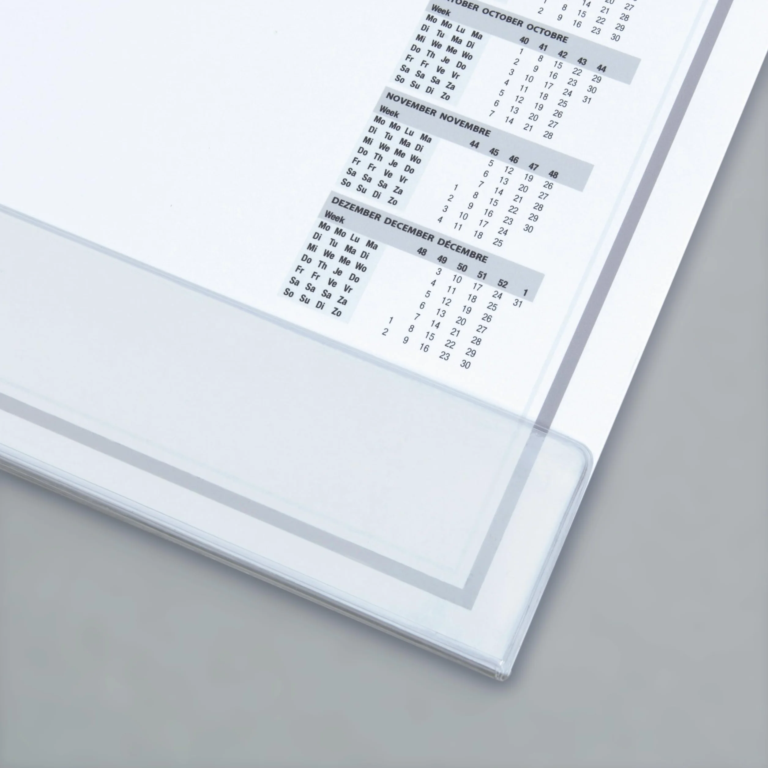 SIGEL H6366 Vade de papel de sobremesa- planing semanal - gris - aprox A2-2026/2027 - DE/EN/FR/NL - 40 hojas - certificación FSC