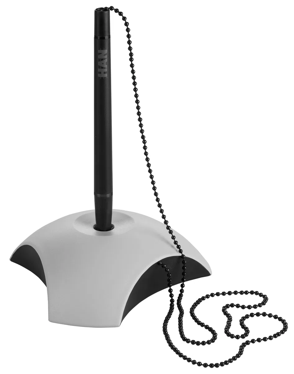 Han Delta - Bolígrafo con soporte y cadena (59 x 150 x 59 cm), color gris y negro