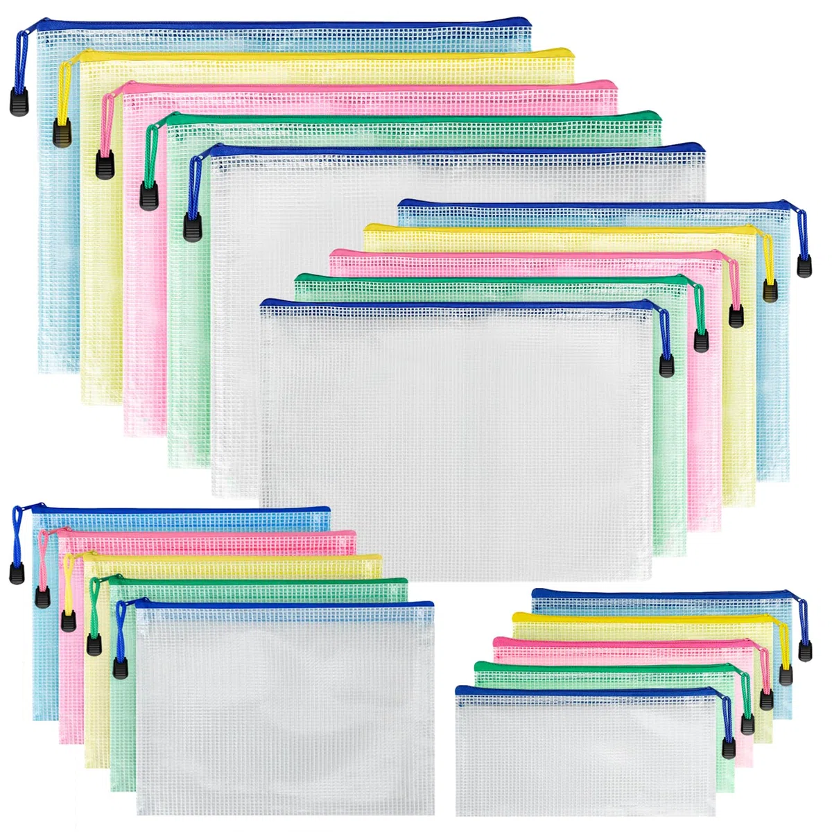 Bolsas de Archivo de Cremallera A3+A4+A5+A6, 20 Piezas Bolsas de Documentos para Organizar el Almacenamiento, Bolsa de Malla Impermeable de PVC para Oficina Papel Cosméticos y Accesorios de Viaje