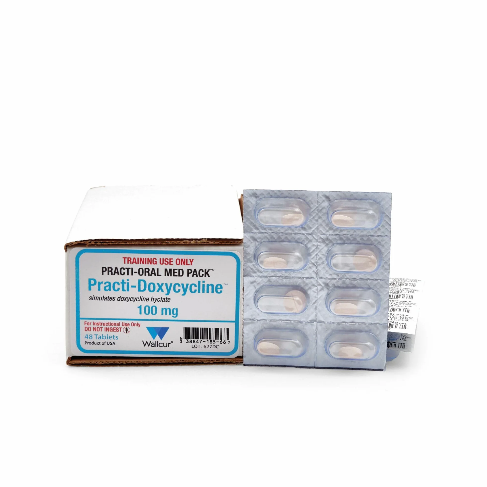 Practi-Doxiciclina 100mg Dosis oral unitaria (48 Tabletas) – Producto simulado para la formación médica