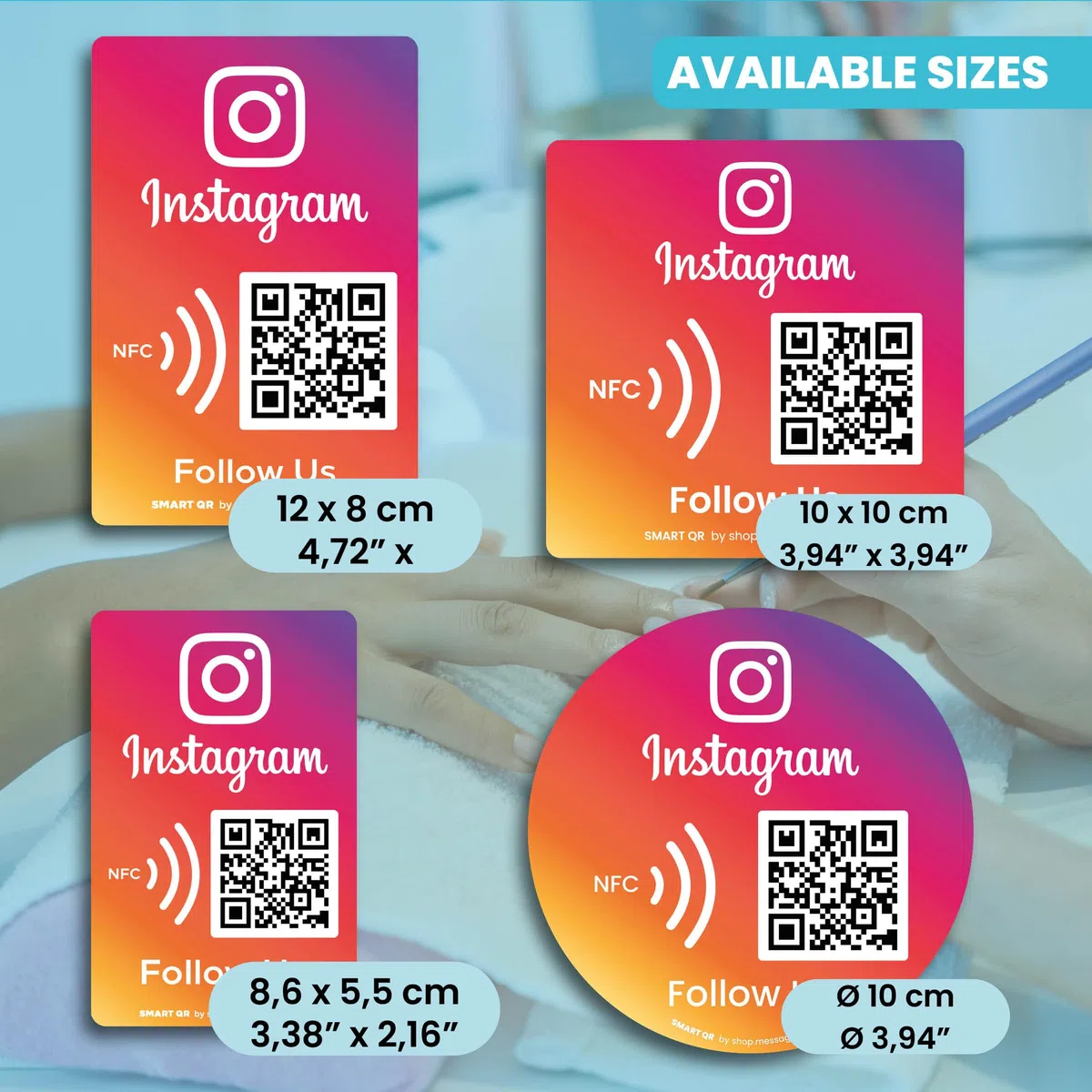MESSAGENES - Pegatina con NFC y QR | Pegatina para Conseguir Seguidores | Compatible con Instagram | Pack 2 Unidades | QR Dinámico Editable | Analíticas de Escaneo | Sirve para iPhone y Android