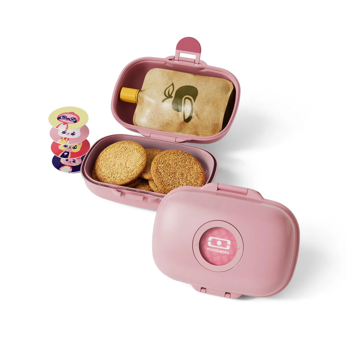 MONBENTO - Caja de Merienda Infantil MB Gram Blush - Caja de Merienda para Niños - Ideal Escuela o Parque - Sin BPA - Segura y Duradera - Rosa