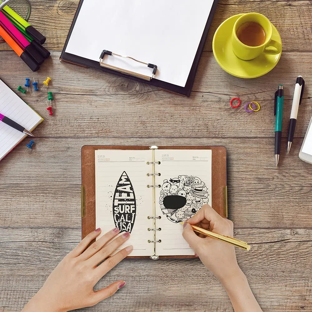 Wonderpool Carpeta de anillas de cuero para diario, cuaderno de papel recargable con forro de escritura, 6 anillos con blocs de notas para viajes de oficina y agenda de planes (a-Marrónrosa, A6)