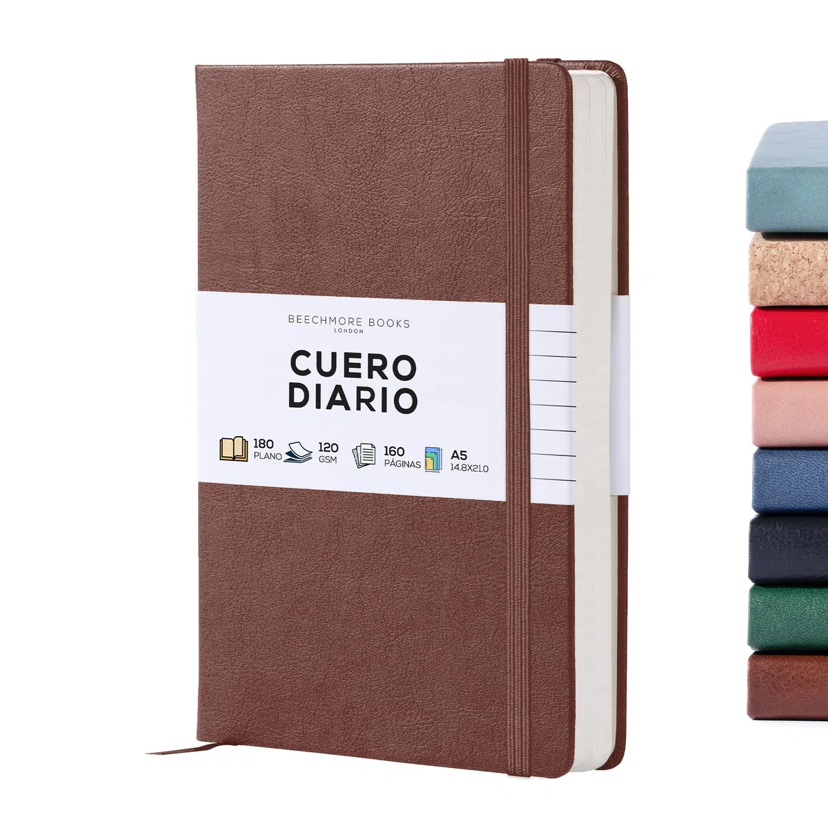 Beechmore Books Cuaderno Rayado - A5, Marrón I Libreta Tapa Dura Cuero Vegano, Papel Grueso 120gsm Crema Rayado, Caja de Regalo, para Escritores, Diaristas, Reuniones de Negocios y Estudiantes