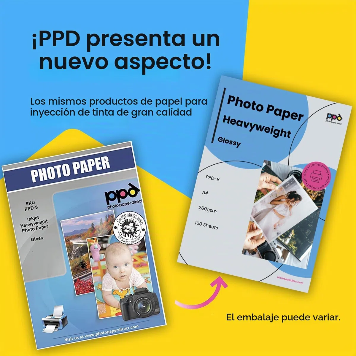PPD Inkjet - A4 x 100 Hojas de Papel Fotográfico Brillante 260 g/m² - Calidad Profesional - Secado Instantáneo - Para Impresión de Inyección de Tinta - PPD-8-100