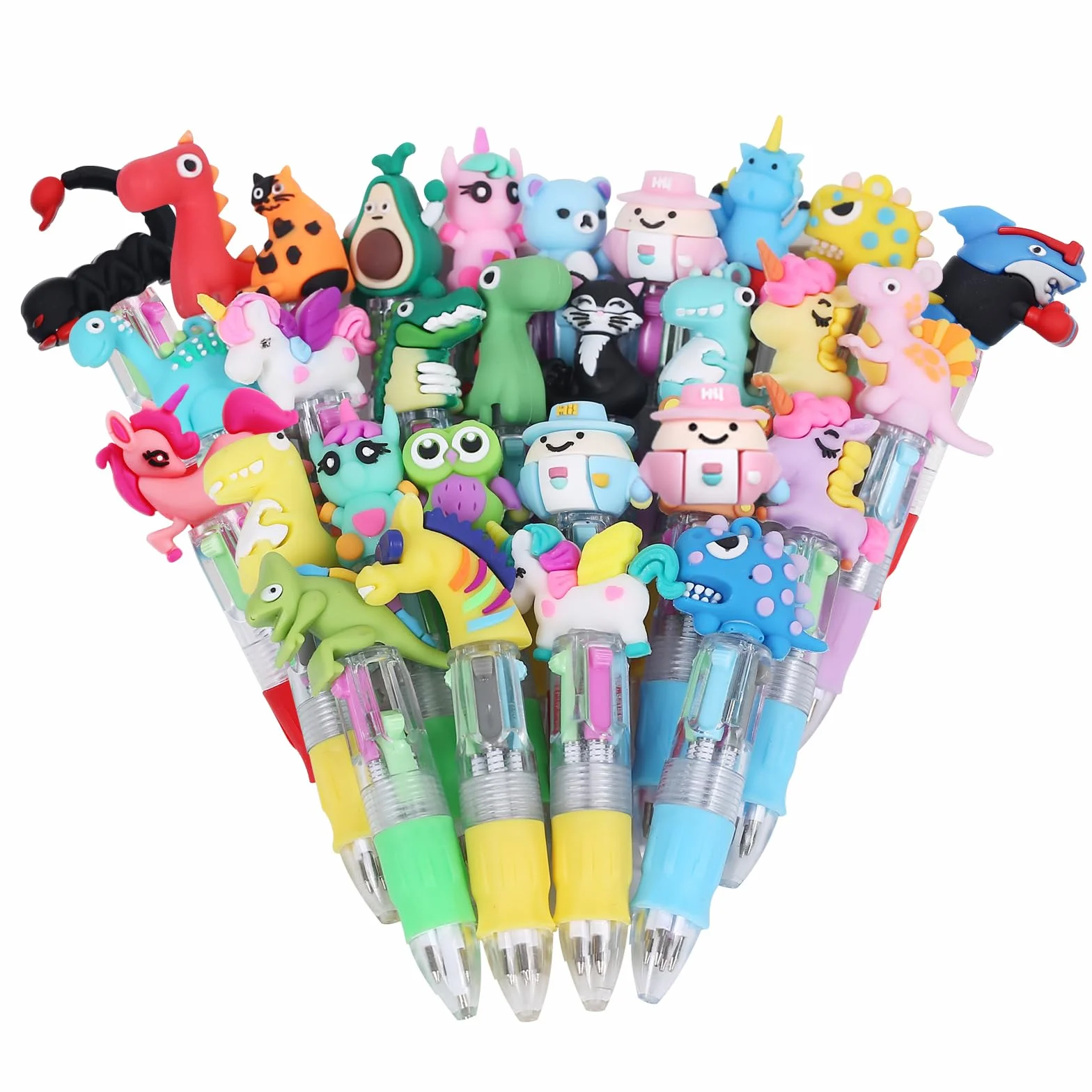 30 Bolígrafo Animales Multicolor Regalos Cumpleaños Invitados Niños Colegio Bolígrafo Divertidos Retráctiles 4 en 1 Detalles Cumpleaños Niños