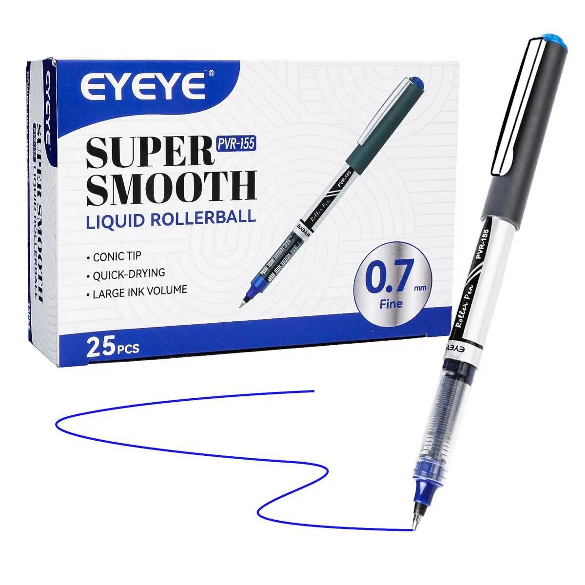 EYEYE Bolígrafos de tinta líquida Azul, 25pcs Bolígrafo Roller de Secado Rápido de Tinta, secado rápido para escribir, Escritura Suave para Oficina, Hogar, Empresa, Escuela 0.7mm