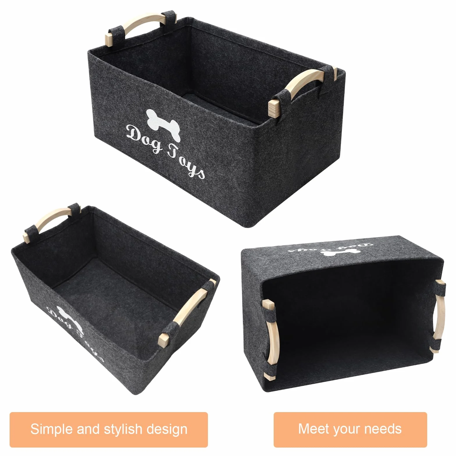 APOMOONS 2 Cestas de Fieltro Grises con Asa Plegables para Guardar Juguetes de Perro Cestas Organizadoras de Fieltro para Guardar Snacks Cosas Pequeñas Ropa Sucia