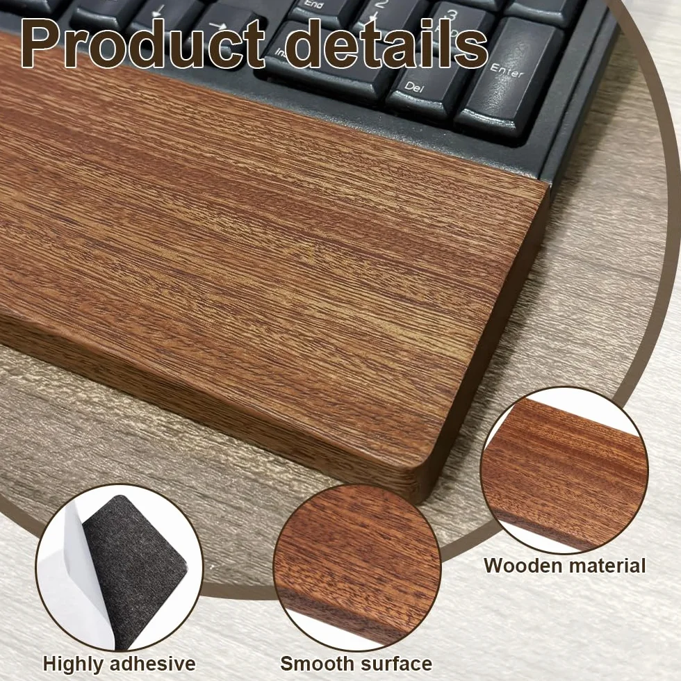 Reposamuñecas de Madera 60 Teclas Almohadilla Teclado de Madera Almohadilla Reposamuñecas con Revestimiento Antideslizante para la Oficina Gaming