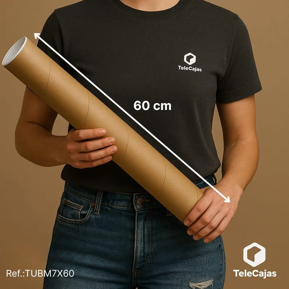 TELECAJAS 10 Tubos de Cartón 7 x 60 cm para Lienzos Enrollables Marrón con Tapas Pack