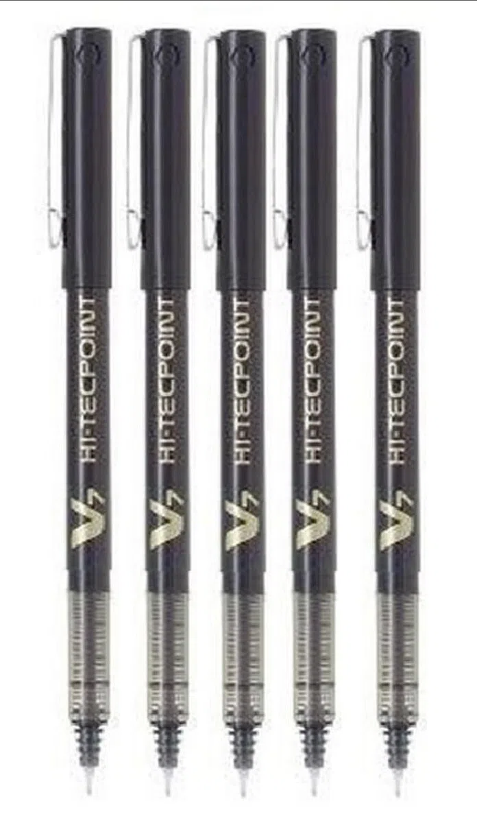 Pilot BX V7 negro Hi-Tecpoint Fino Bolígrafo de punta rodante 0,7 mm punta 0,5 mm ancho de línea (paquete de 5)