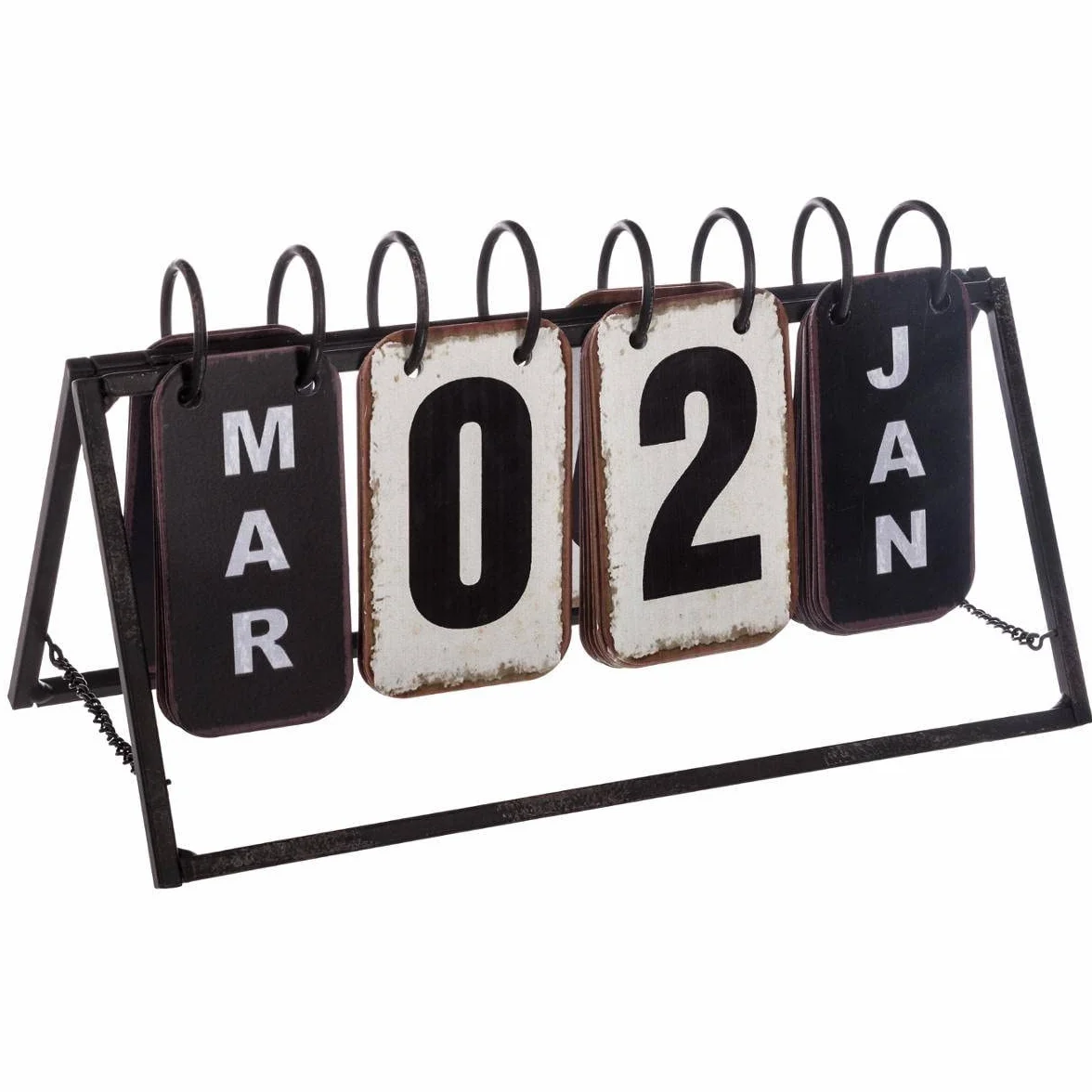 Atmosphera - Calendario Vintage - Metal - Blanco y Negro - 27x15 cm
