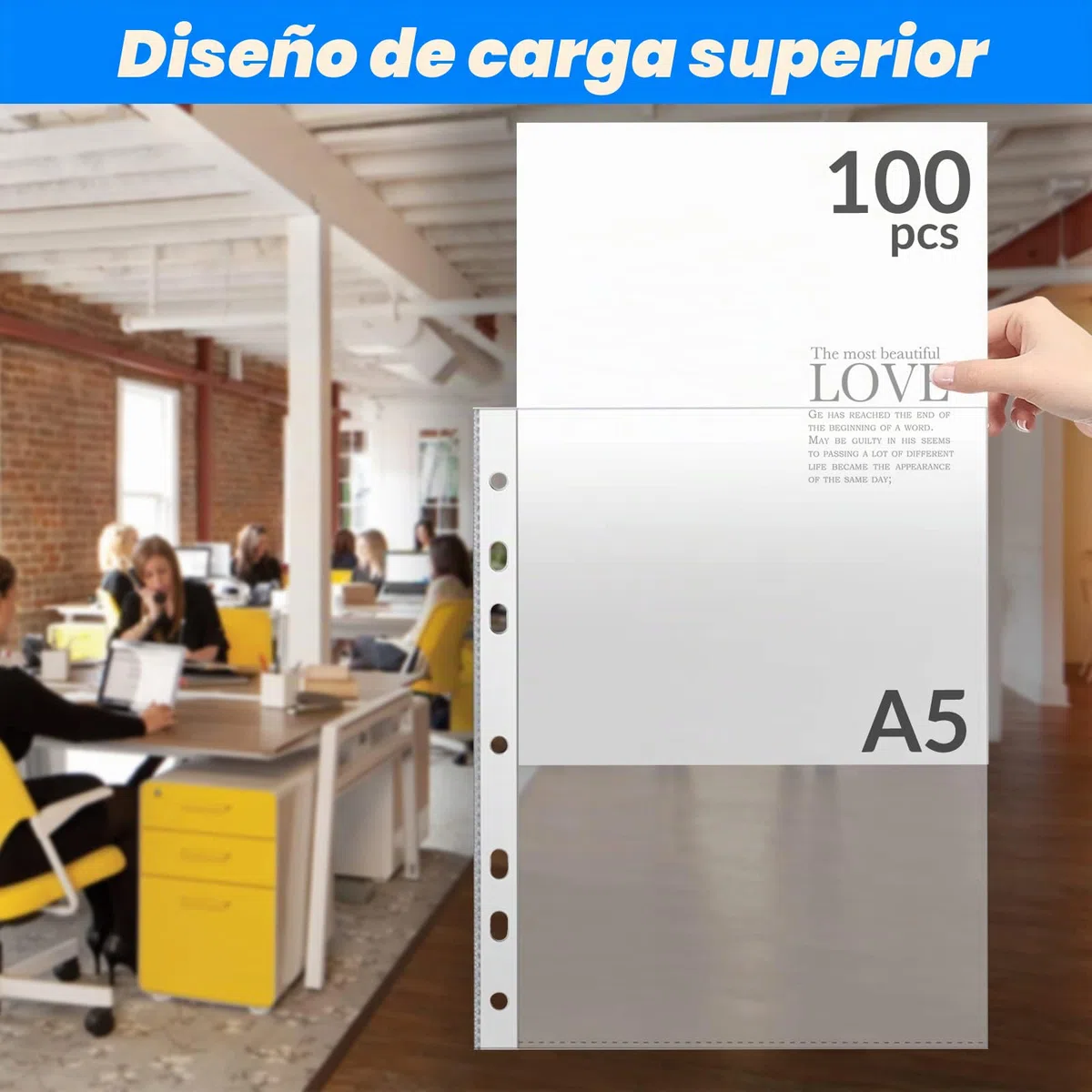 Fundas Plástico A5 Transparente Perforada, 100 Unidades, Multitaladro, 120 µ Para Folios, Proteger Papel, Archivos y Documentos