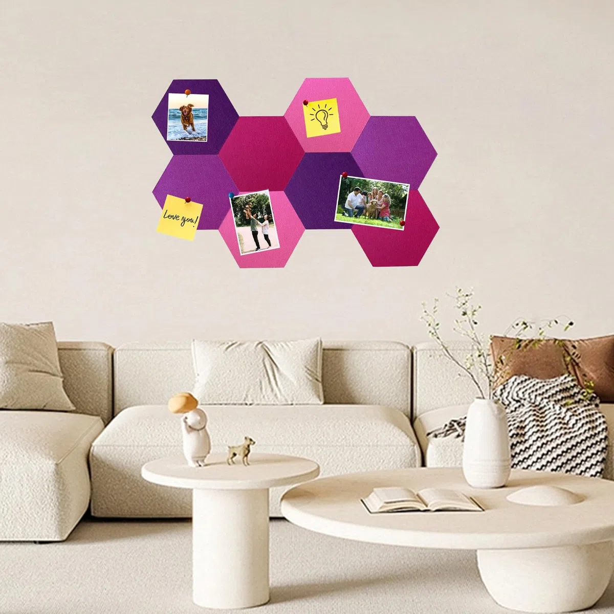 8 tablones de anuncios hexagonales de fieltro, 25 x 21 x 0,6 cm, hexagonales, autoadhesivos, tablones de anuncios, tablones de anuncios, tablones de anuncios, decoración de pared, pizarras de fieltro