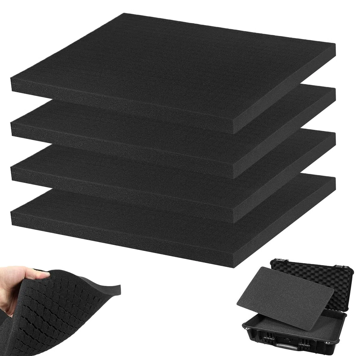 Espuma para Herramientas, 4 Piezas 400 x 300 x 25 mm Espuma de Cuadrícula, Gomaespuma, Insertos de Espumas para Cajas, para Forrar Cajas de Modelos, Negro