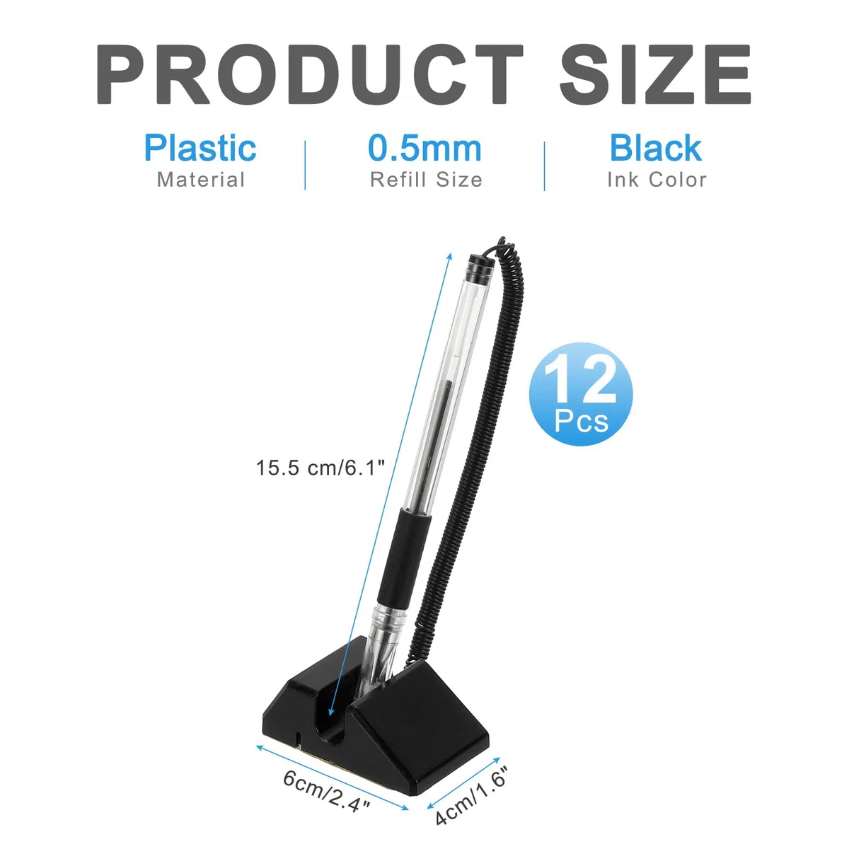 PATIKIL 12 Pcs Bolígrafo Seguro Con Cadena Adhesiva Y Soporte Para Bolígrafo De Seguridad, Bolígrafos Para Mostrador De Recepción Escritorio Recambios De Tinta Negra, Negro