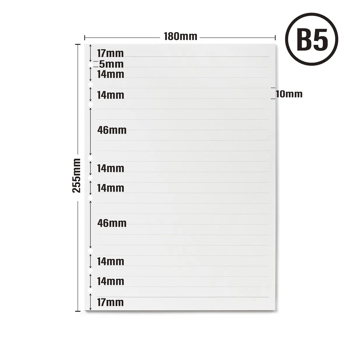 Hojas para Carpeta de Anillas B5-90 Hojas Rayadas, Papel de 100g/m², 9 Agujeros | Compatible con A5 | Ideal para Cuaderno Universitario, Tomar Apuntes, Oficina y Estudio (18x25,5 cm)