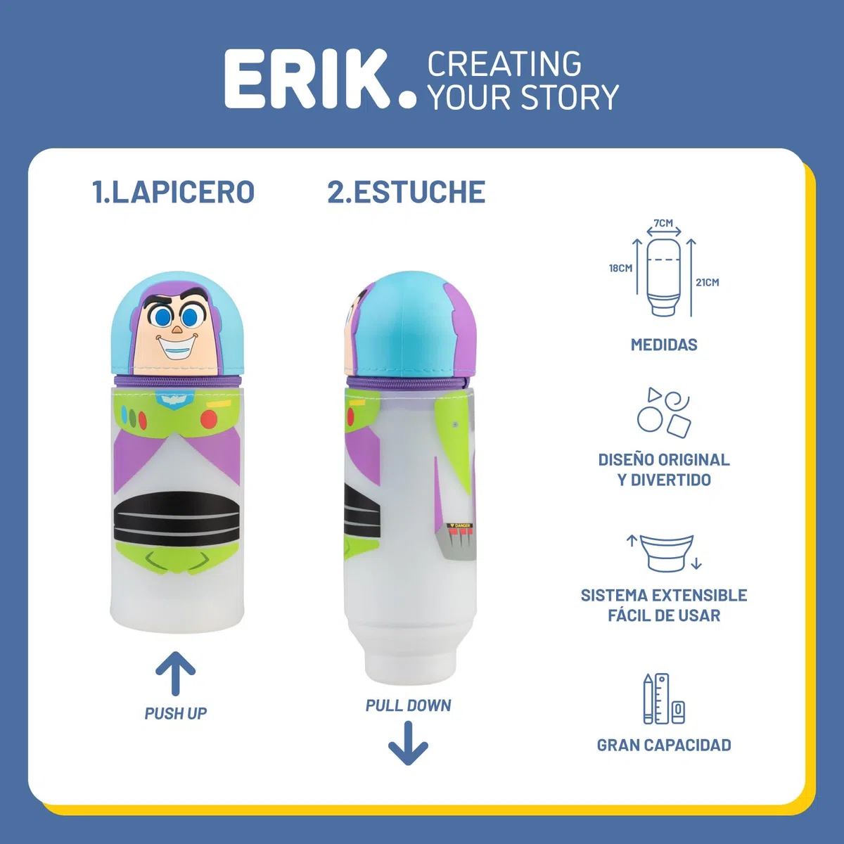Estuche Escolar Toy Story Buzz Lightyear - Estuche pequeño de Silicona para niñas y niños │ Vuelta al Cole : Material Escolar y papeleria Disney│ Extensible, Impermeable y con Cremallera