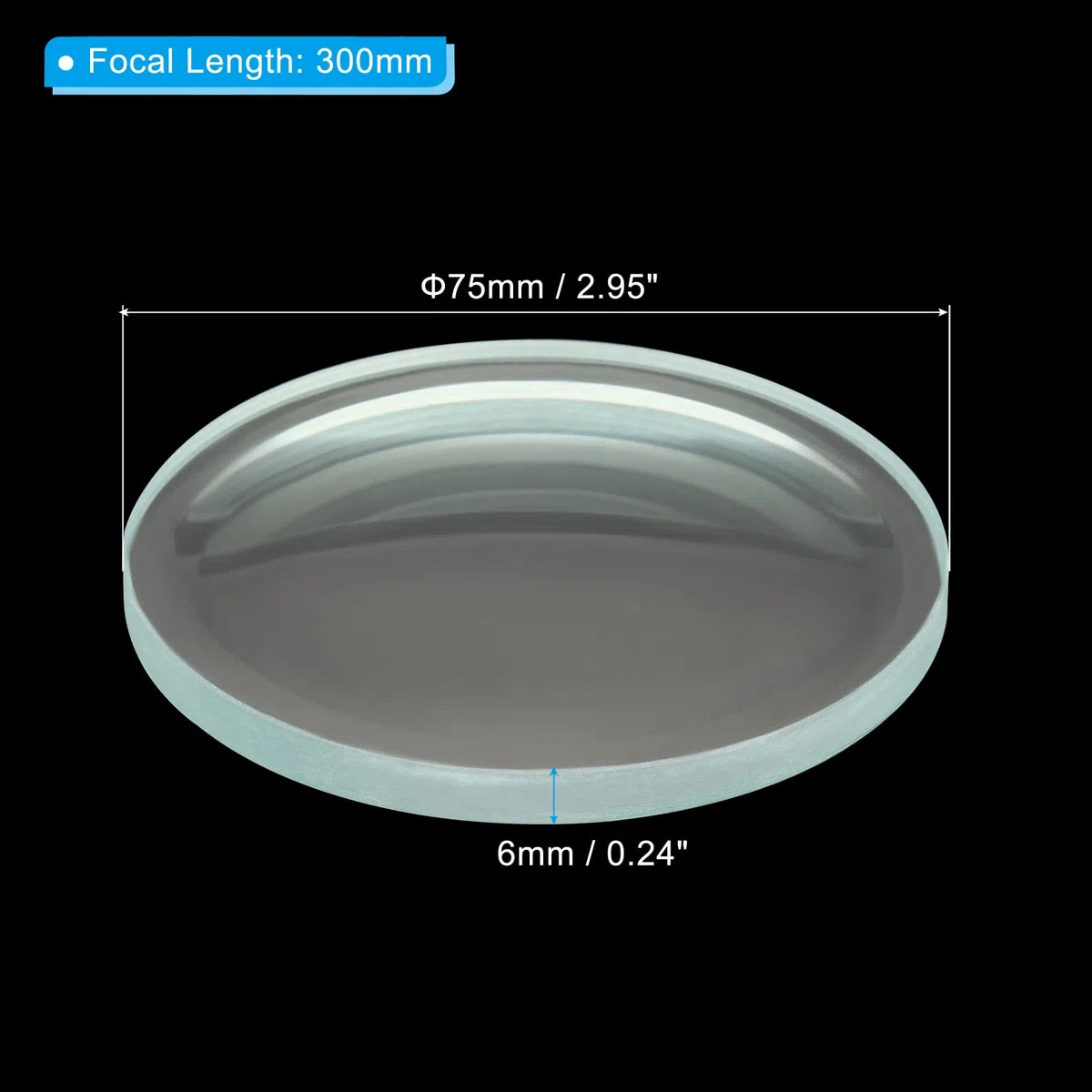 PATIKIL 300mm Focal Longitud Doble Cóncavo Lente, 75mm Diámetro 6mm Altura Vidrio Ópticamente Pulido Redondo Bordes Lente para Física Experimento, Transparente
