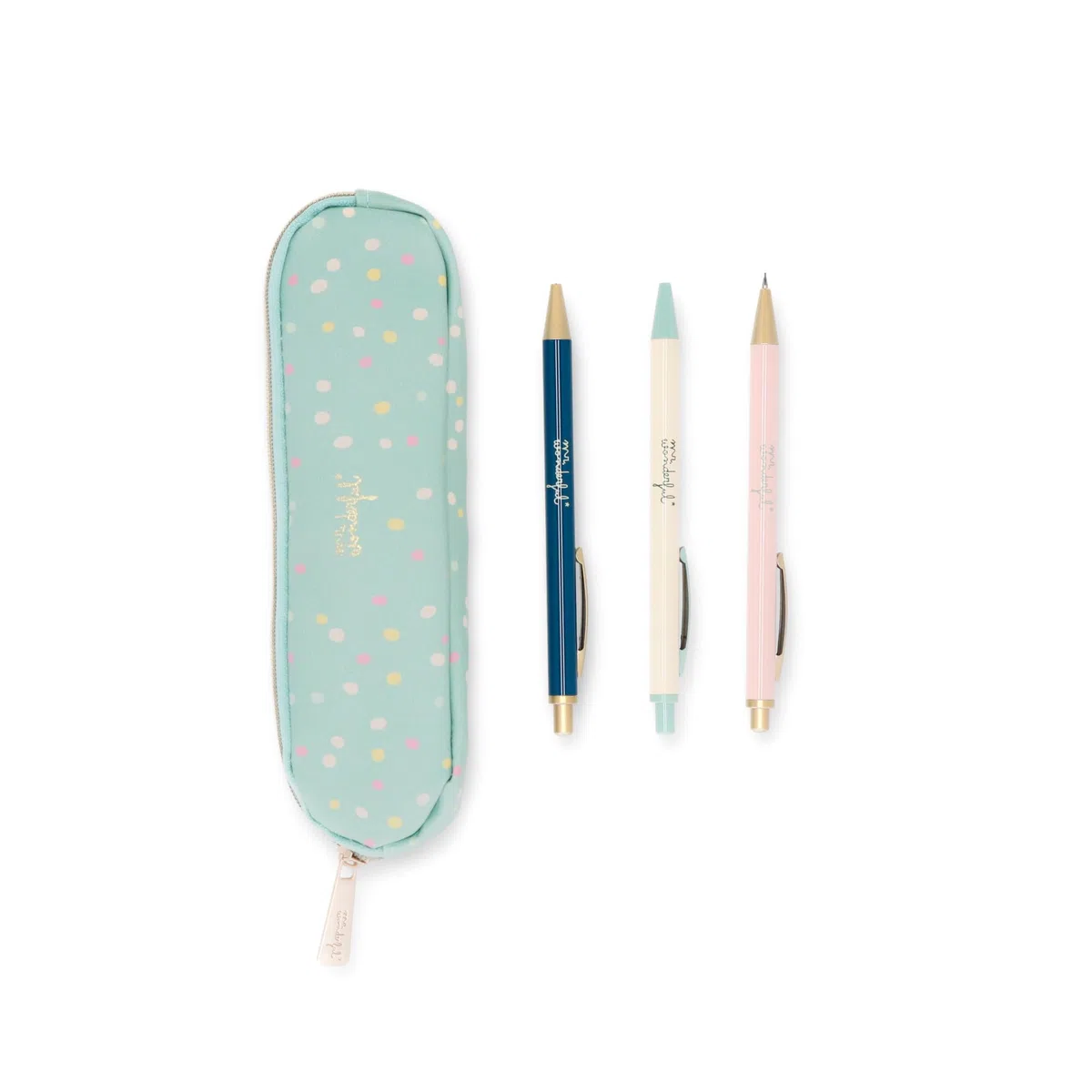 Mr. Wonderful - Set de escritura - Polka dot print - Estuche, 2 Boligrafos, 1 Lápiz