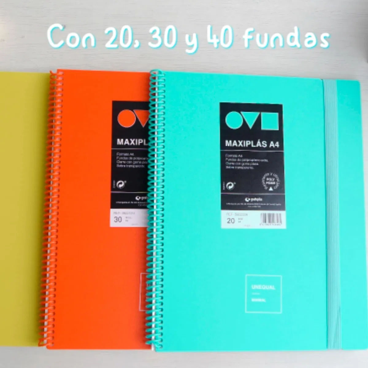 Grafoplas | Carpetas de Fundas Plastico A4 | 40 Forros Transparentes | Tapas Rígidas de Polyfoam | Resistente y Ultraligero | Color Turquesa | Espiral PVC | Unequal Minimal | Perfecta para Documentos