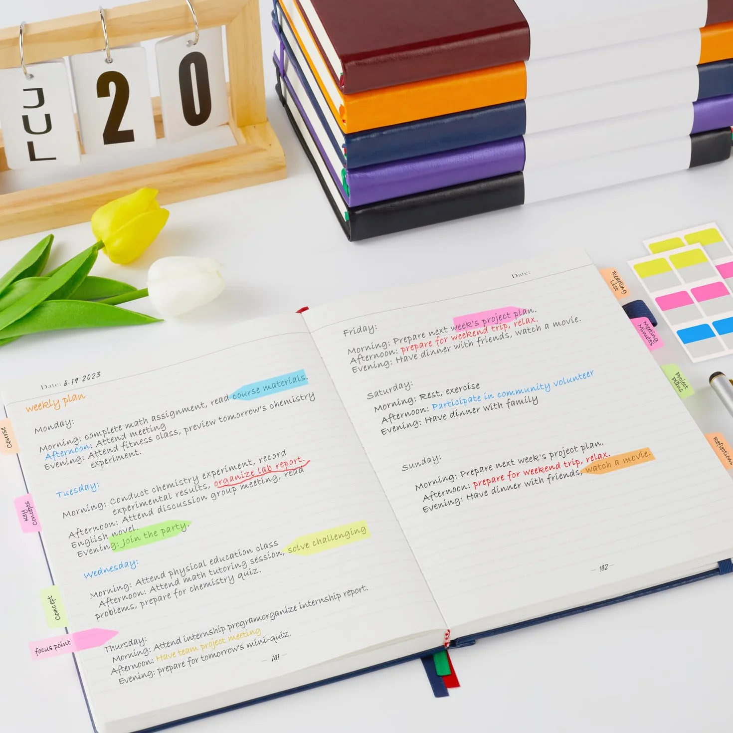 FOCUS DAY Cuaderno A5 rayado, diario de cuero, tapa dura, 320 páginas, grueso bloc de notas para adultos, trabajo, escritura, notas, aprendizaje, viajes, 14 x 21 cm, lila.