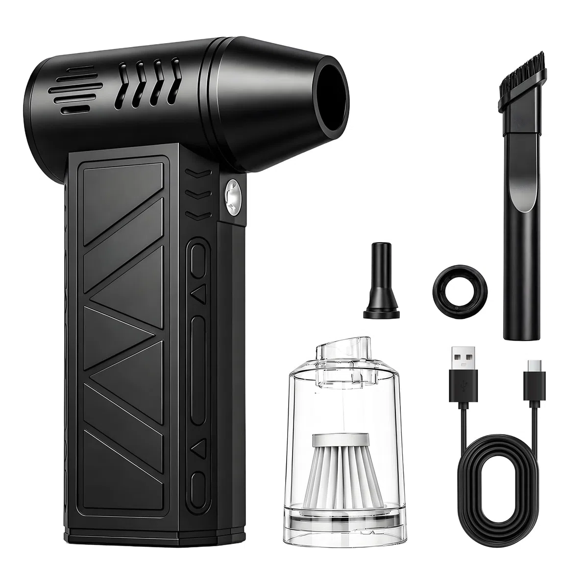 Soplador de polvo eléctrico, 150000 rpm, altura de velocidad, mini 2 en 1 con batería de 5200 mAh, juego de limpieza para teclado, ordenador, luz LED, coche, hogar, sofá, etc