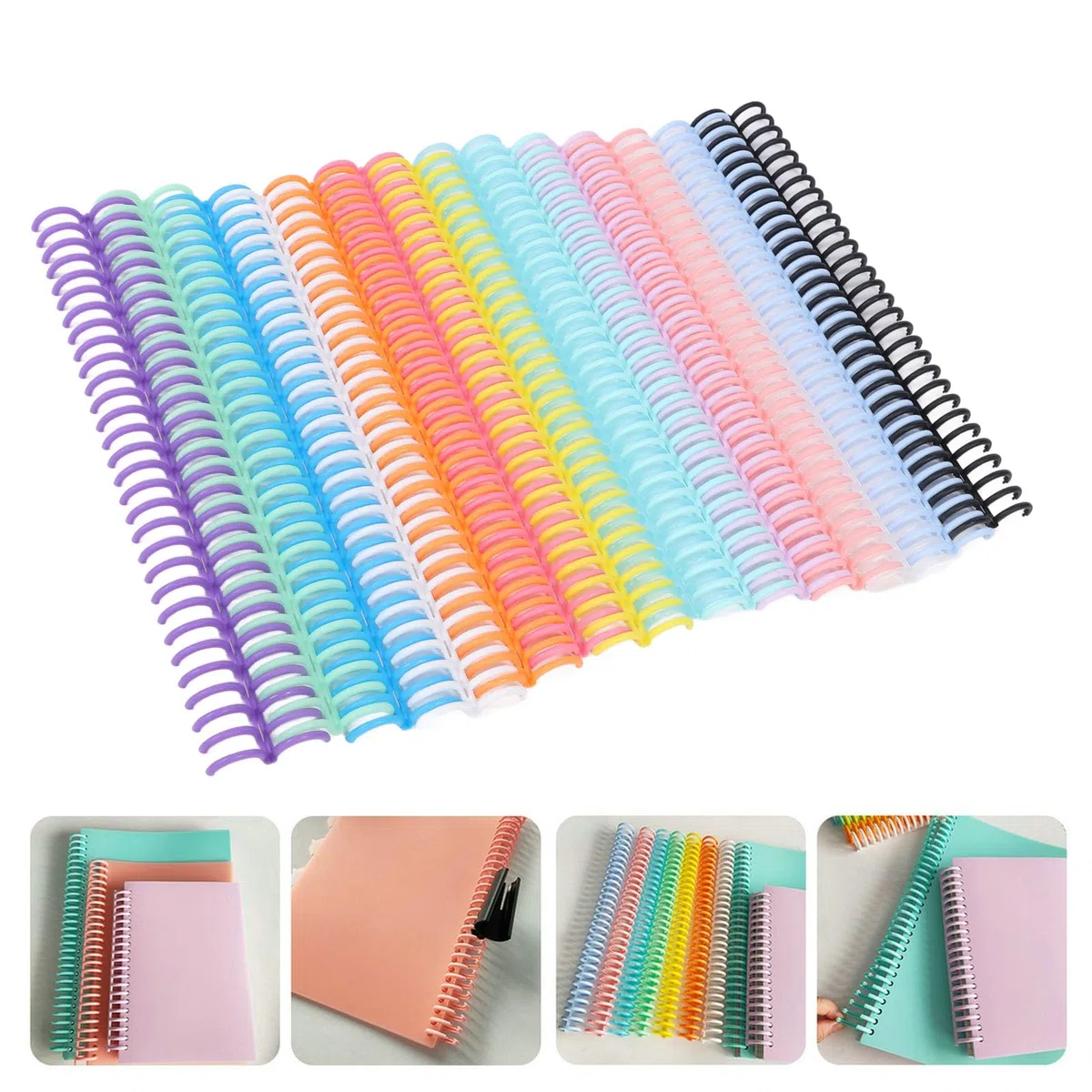 BORDSTRACT 14 Uds. de encuadernación con peine de 14 colores, capacidad de 150 hojas, calendario de cuaderno con peine de encuadernación de plástico PP de 19mm x 30 anillos