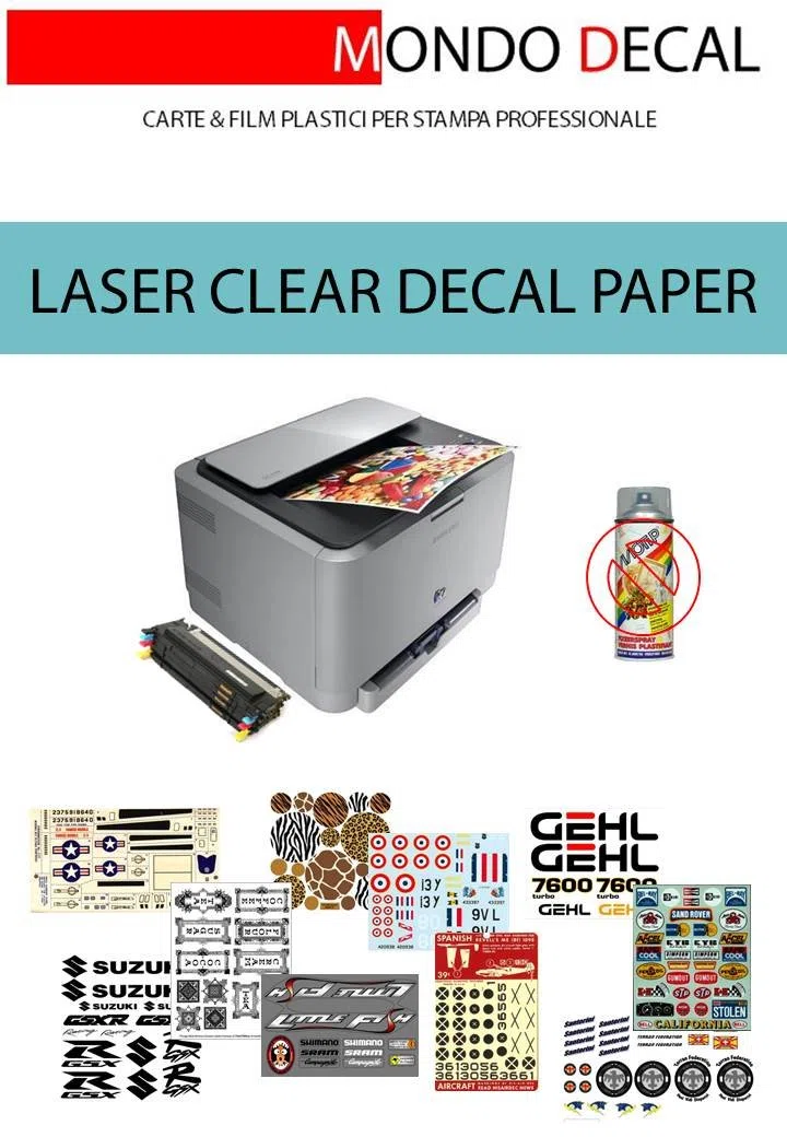 3 HOJAS A4: WATERSLIDE DECAL PAPER, PAPELES PARA CALCOMANÍAS AL AGUA, IMPRESION LASER, TRANSPARENTE, NO NECESITA DE COVER-COATING