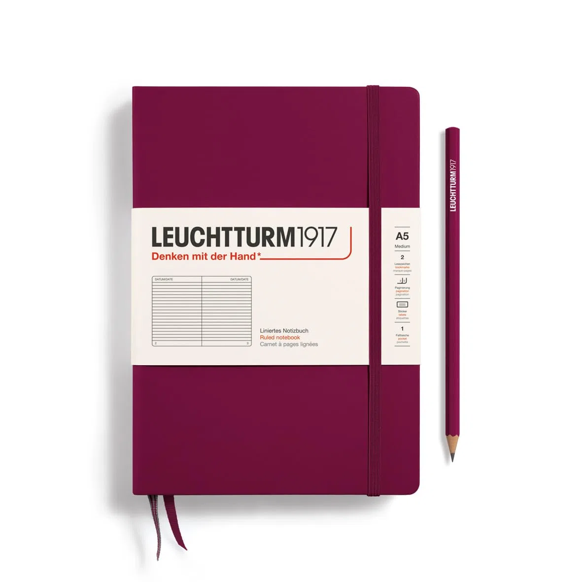 LEUCHTTURM1917 359691 Libreta de notas Medium (A5) tapas duras, 251 páginas numeradas, port red, líneas