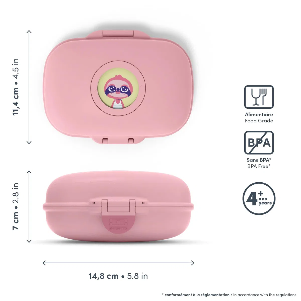 MONBENTO - Caja de Merienda Infantil MB Gram Blush - Caja de Merienda para Niños - Ideal Escuela o Parque - Sin BPA - Segura y Duradera - Rosa
