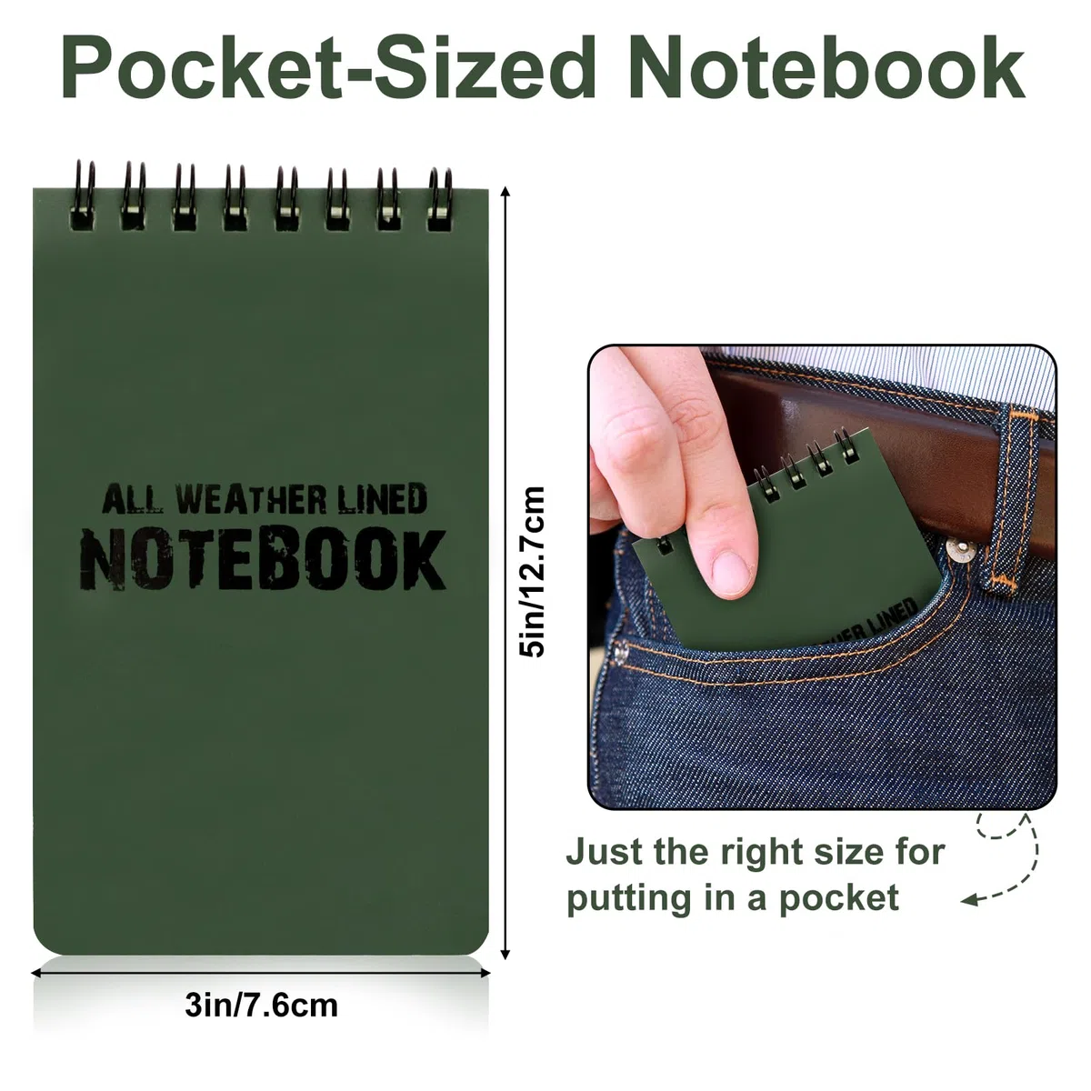 RETON 10 Piezas Cuadernos Impermeables, 3 x 5 pulgadas Bloc de Notas para Todo Tipo de Clima con Almohadillas de Steno Tácticas con Rejilla para Grabación de Actividades al Aire Libre (Verde Militar)