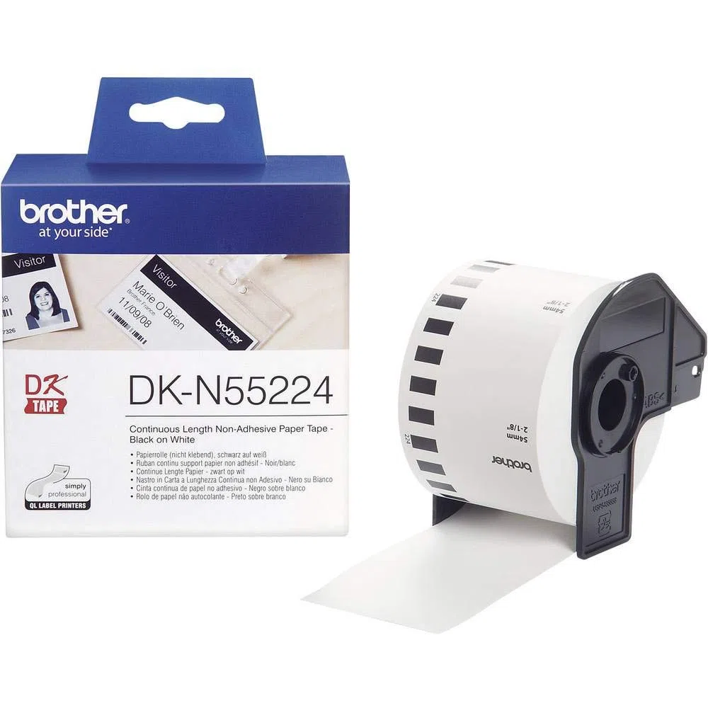 Brother DKN55224. Cinta continua de papel térmico no adhesiva para tarjetas de identificación (blanca). 54mm x 30,48m