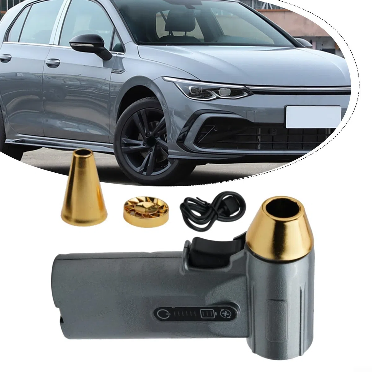 Plumero de aire eléctrico de 130000 rpm, soplador de 200 W para motor sin escobillas, mano de 52 m/s para limpieza de teclado de coche, soplador de hojas recargable USB-C, negro (plata)
